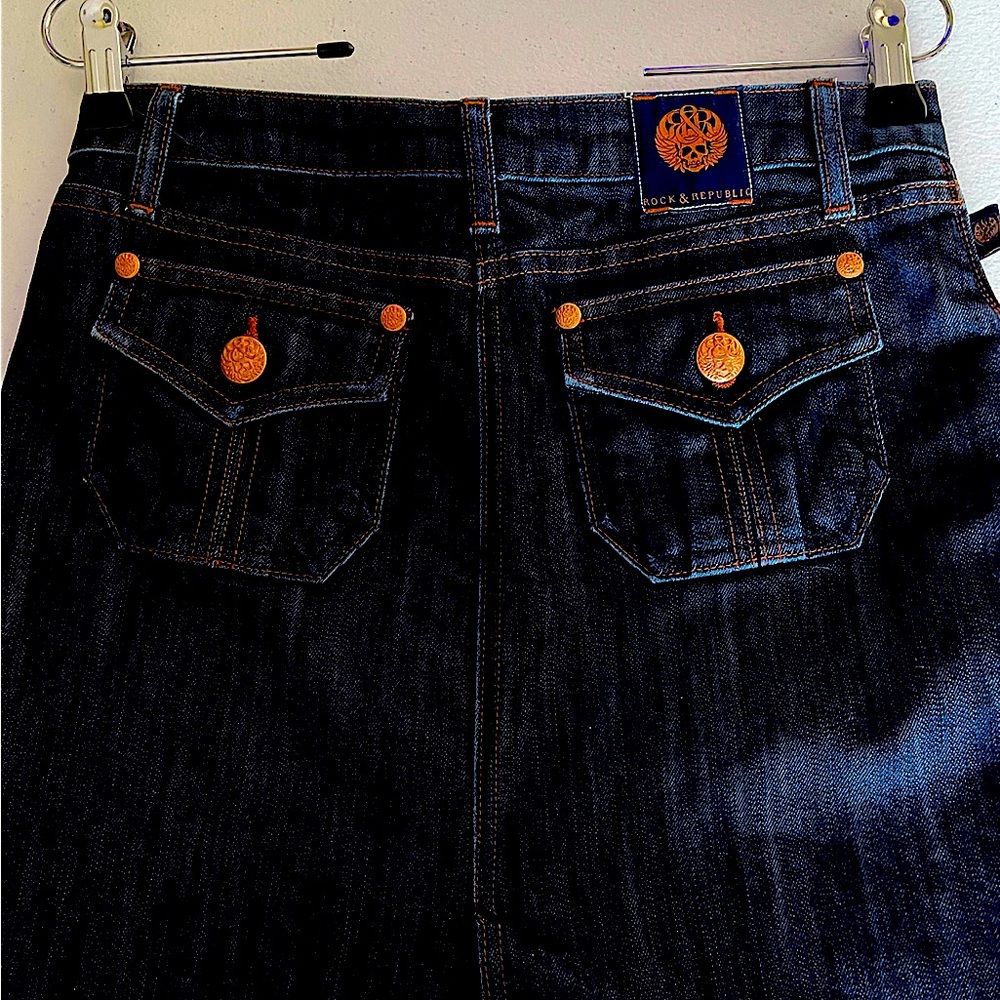 Rock & Republic Dark Wash Blue Jean Skirt Size 24 - Picture 3 of 7